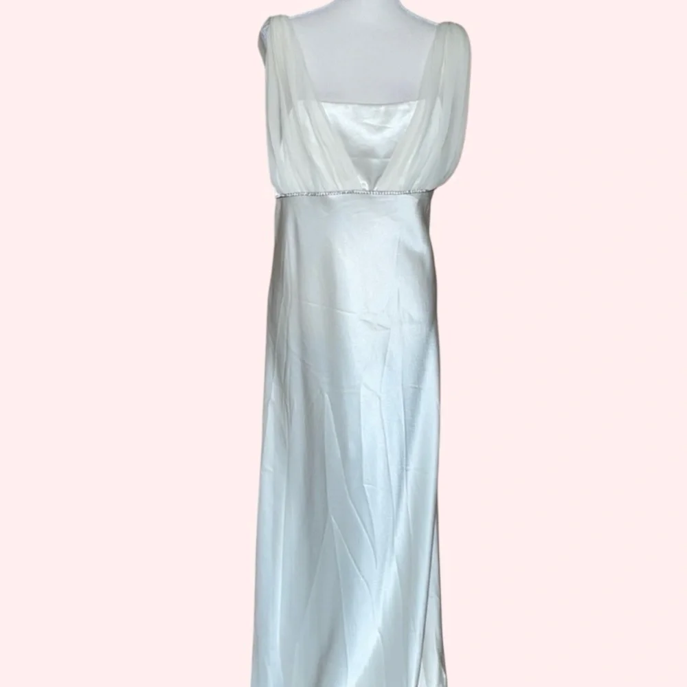 Fiesta Cream Ivory Satin Chiffon Rhinestone Column Formal Prom Bridal Dress XLG - Picture 14 of 14